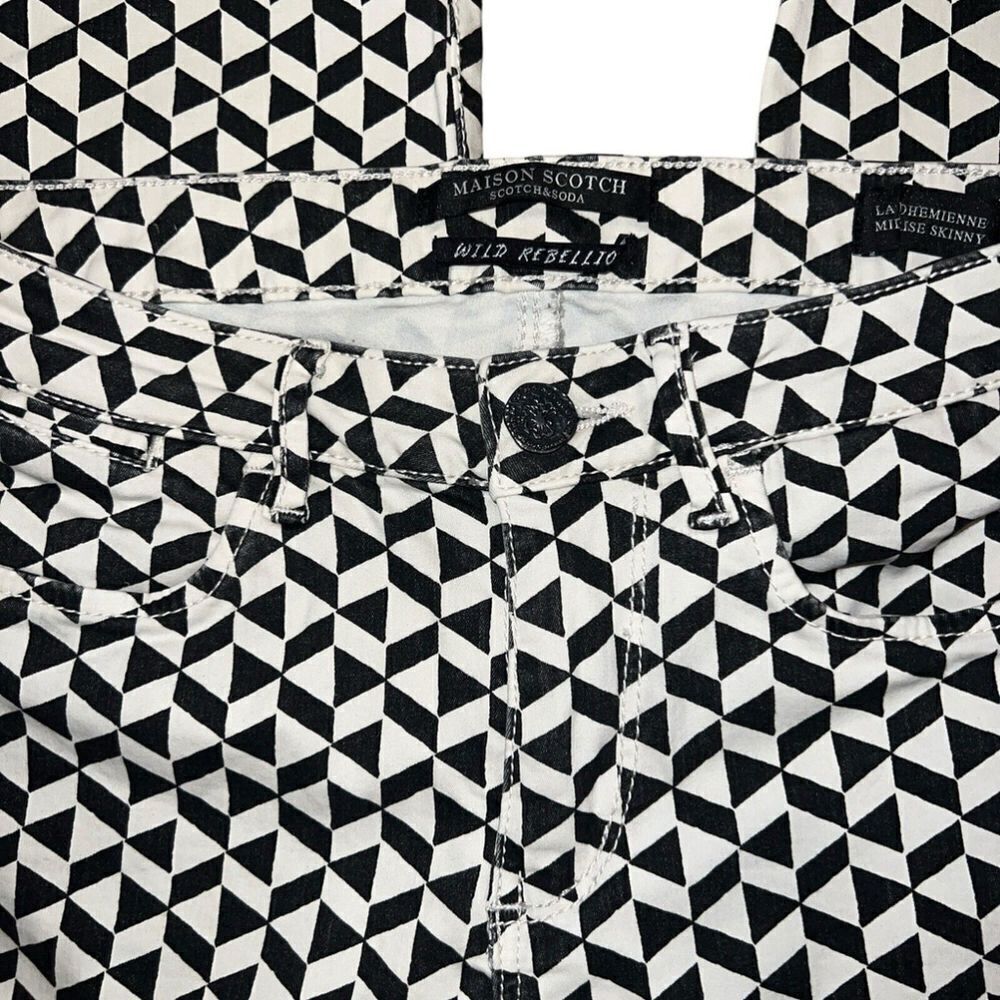 Maison Scotch 'La Bohemienne' Geometric Printed Jeans Mid Rise Skinny Size 26/32 - Picture 3 of 6
